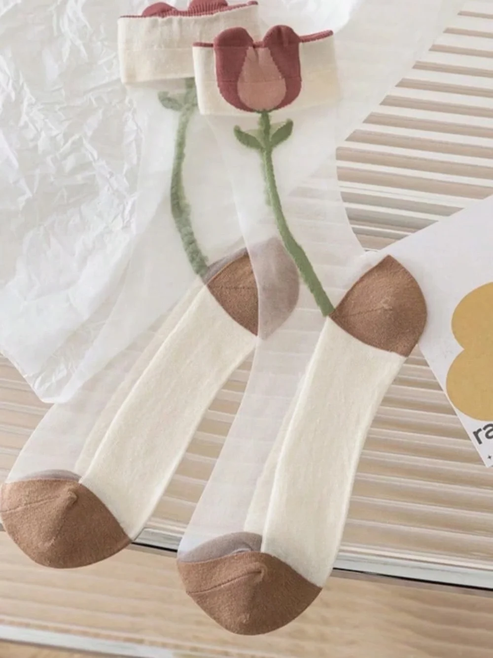 Boho Colorful Floral Heart Semi Sheer Socks Set - 4 random pairs